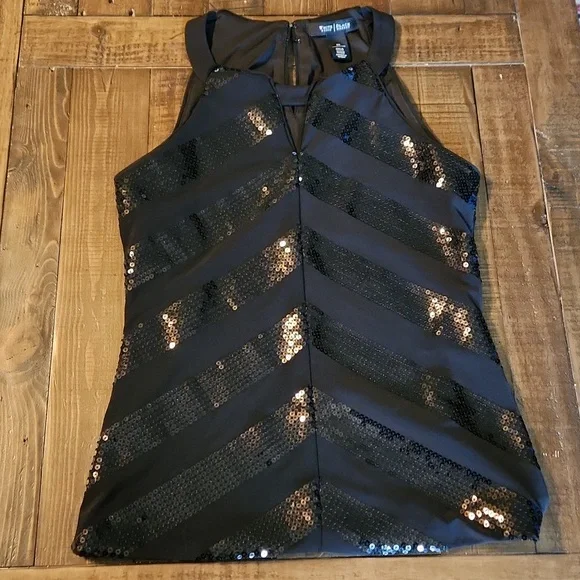 WHITE HOUSE BLACK MARKET SZ XS Poly Spandex Black Sequined Tank Top Blouse Shirt - Picture 3 of 6